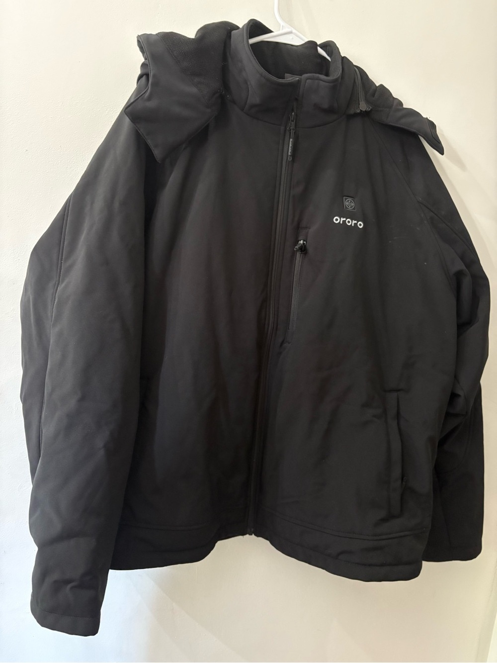 Ororo Men’s Black Heated Softshell Jacket - size 3XL - removable hood